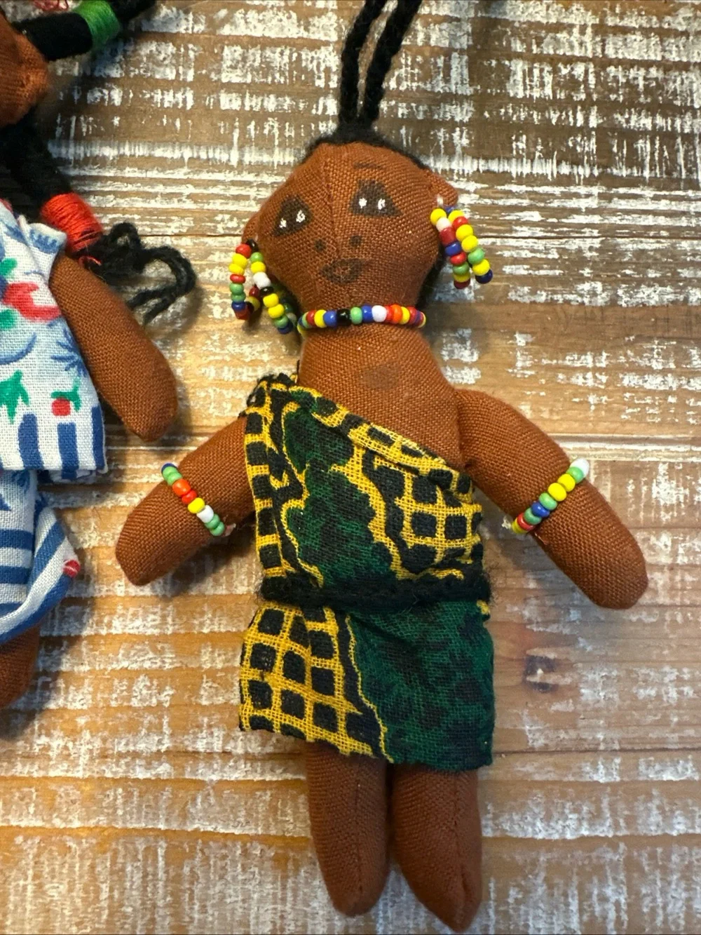 3 Ethnic Handmade Colorful Cloth Yarn African/Caribbean Dolls 5